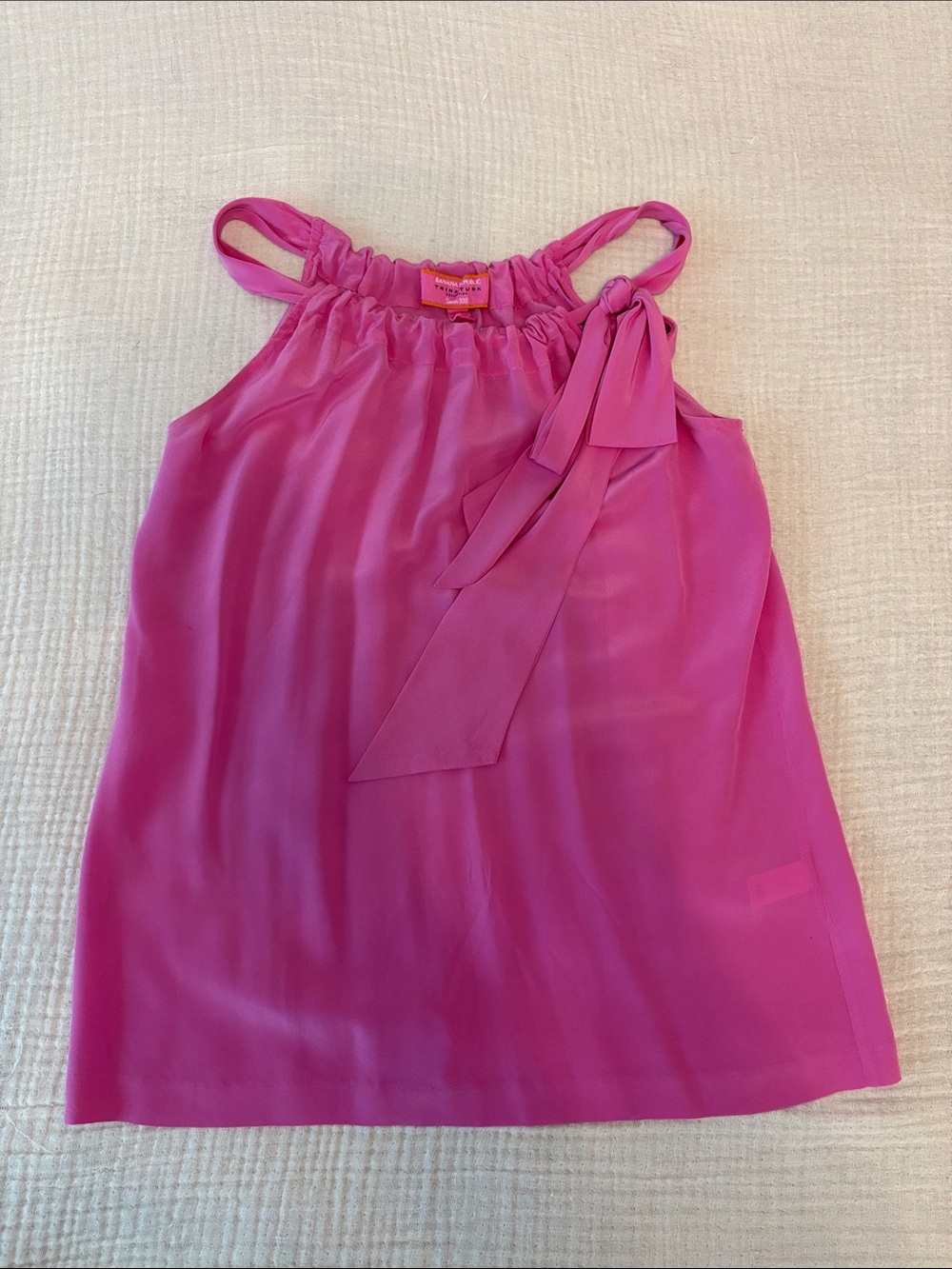 Trina Turk Hot Pink Sleeveless Bow-Accent Silk Tank
